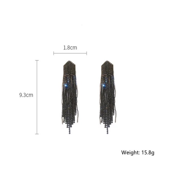 🌟 Black Long Rhinestone Crystals Long Earrings - Picture 3 of 4